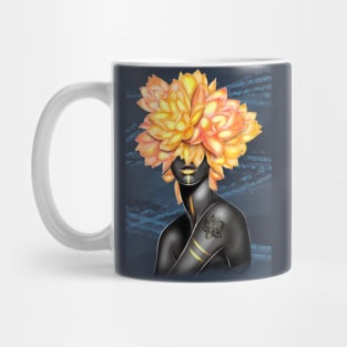 Black and white girl with color beautiful flowers in her head. Mug